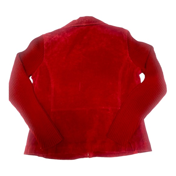 A.M.I. 1970's Red Suede Leather Sweater Boho  Ribbed jacket - Picture 2 of 6